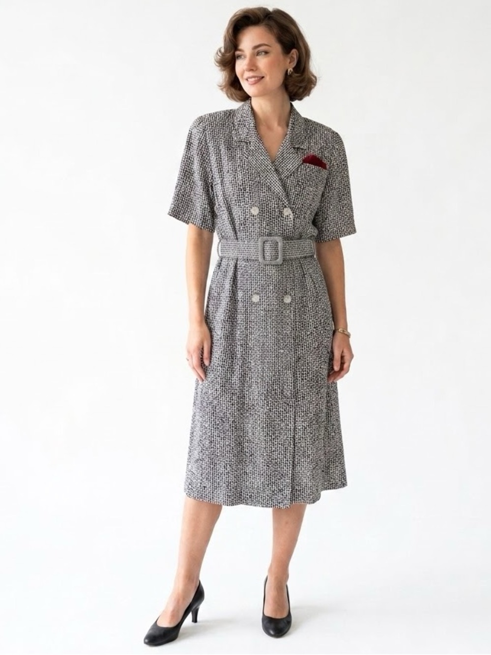 Vintage D’Allaird’s 80s 40s Style Double Breasted Midi Dress Belted M